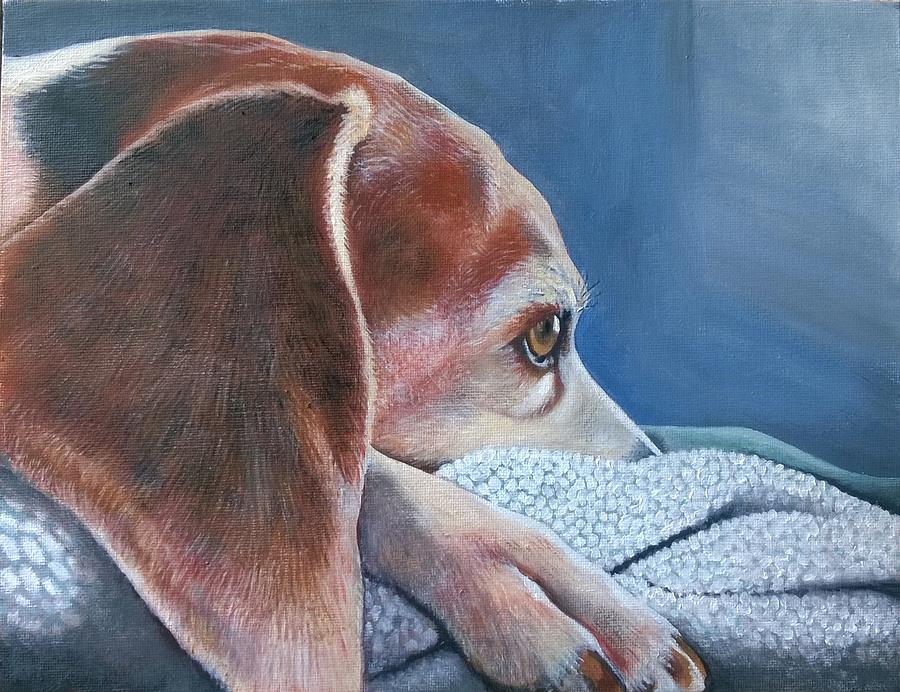 What DO beagles ponder? Painting by R Adair