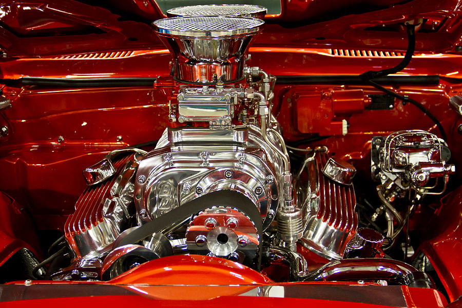 What is under the hood-red customized retro Pontiac Photograph by Eti Reid