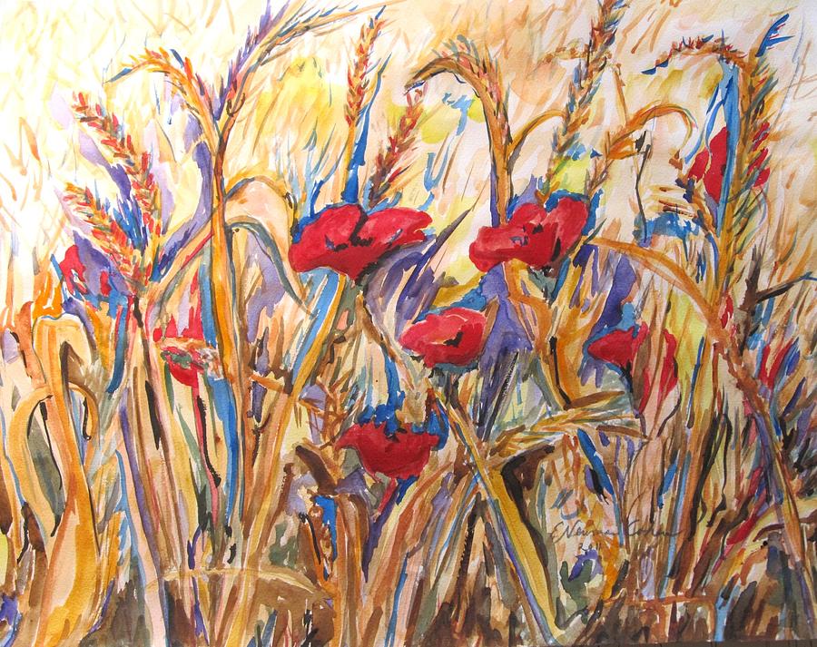 Wheat and Poppies Painting by Esther Newman-Cohen