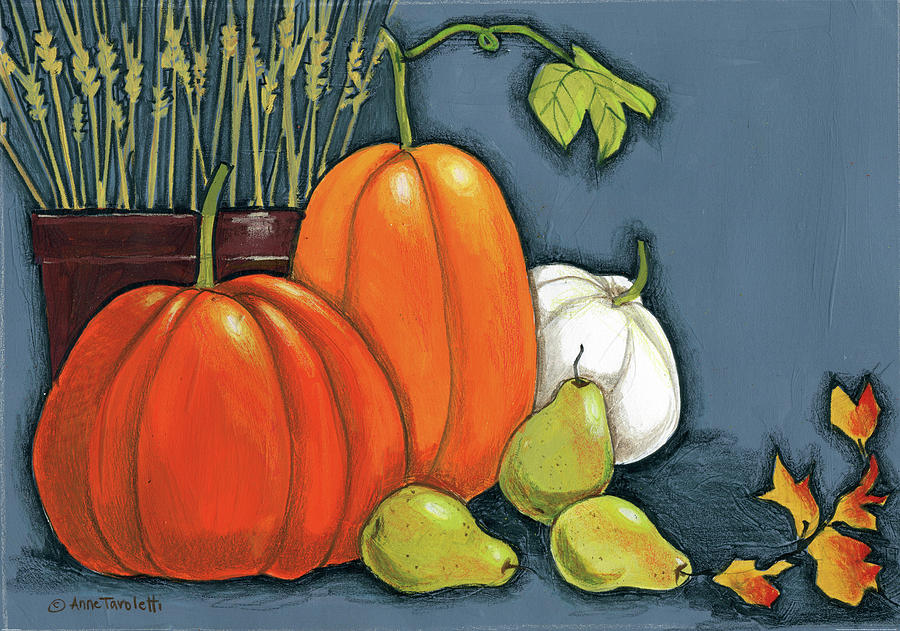 Fall Painting - Wheat And Pumpkins by Anne Tavoletti