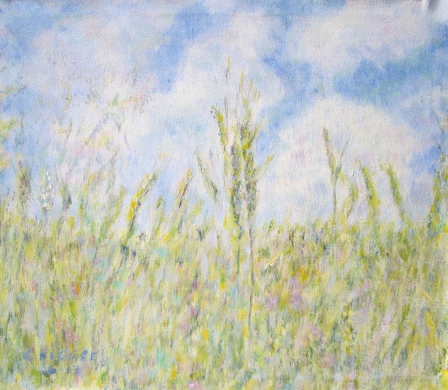 Wheat Field and wildflowers Painting by Glenda Crigger