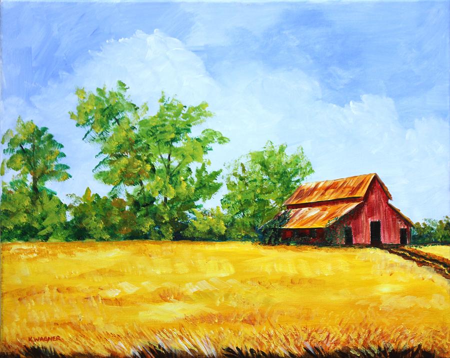 Wheat Field with Barn Painting by Karl Wagner