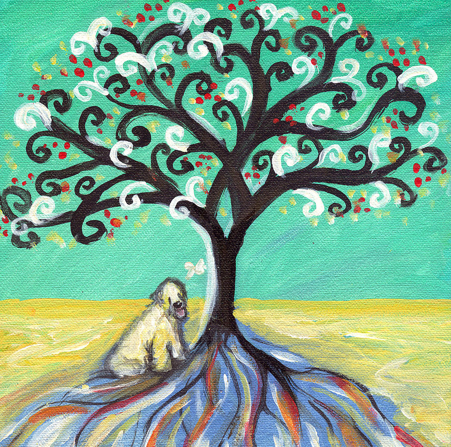 Tree Painting - Wheaten Terrier Spiritual Tree by Angie  Ketelhut