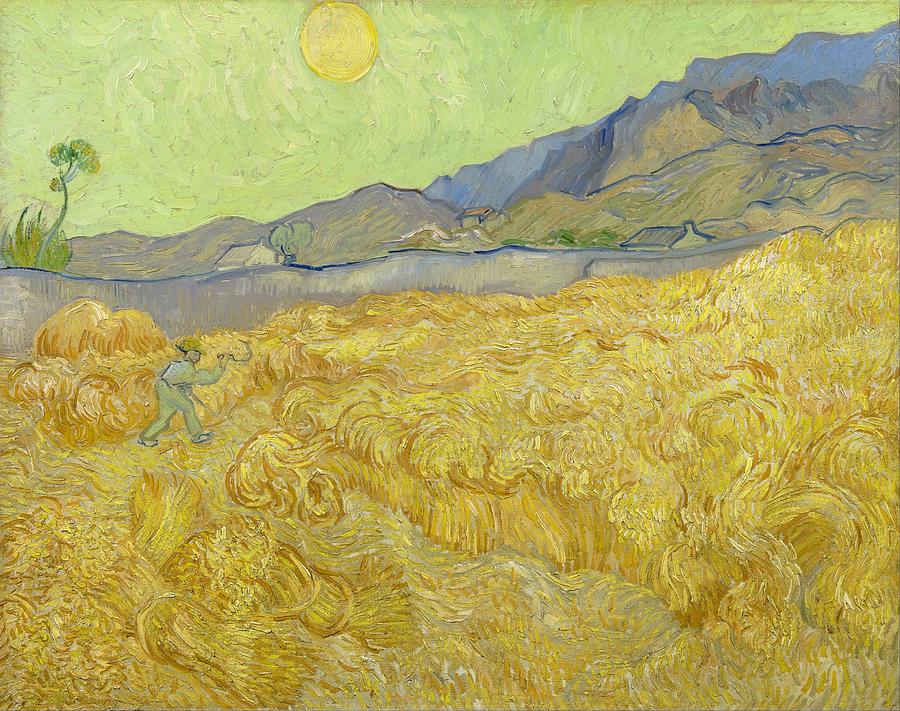 Vincent Van Gogh Painting - Wheatfield with a reaper by Vincent van Gogh