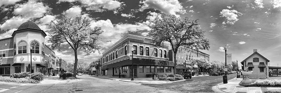 Wheaton Front Street Panorama Black and White Photograph by Christopher Arndt