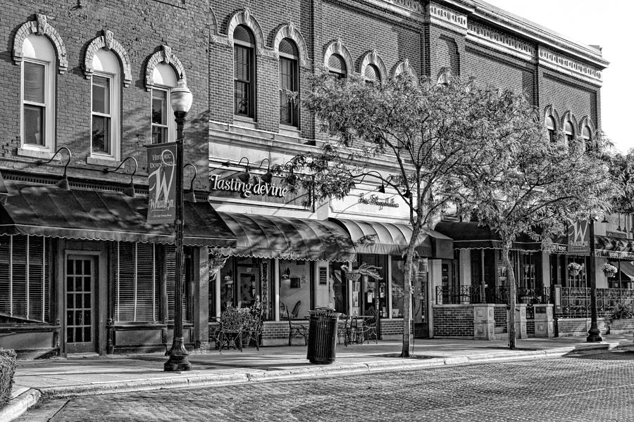 Wheaton Front Street Store Fronts Black and White Photograph by Christopher Arndt