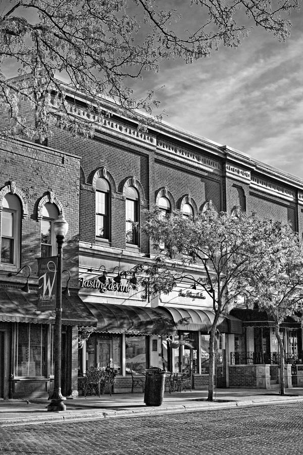 Wheaton Front Street Stores Black and White Photograph by Christopher Arndt