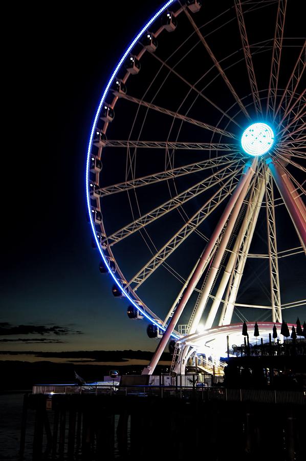 Wheel at Night - Seattle Photograph by Jenny Hudson