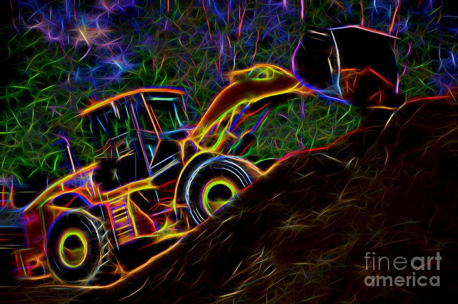 Wheel Loader Moving Dirt - Neon Photograph by Gary Whitton