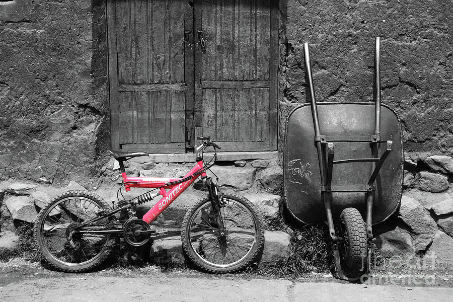 Transportation Photograph - Modern Bicycle and Old Barrow by James Brunker