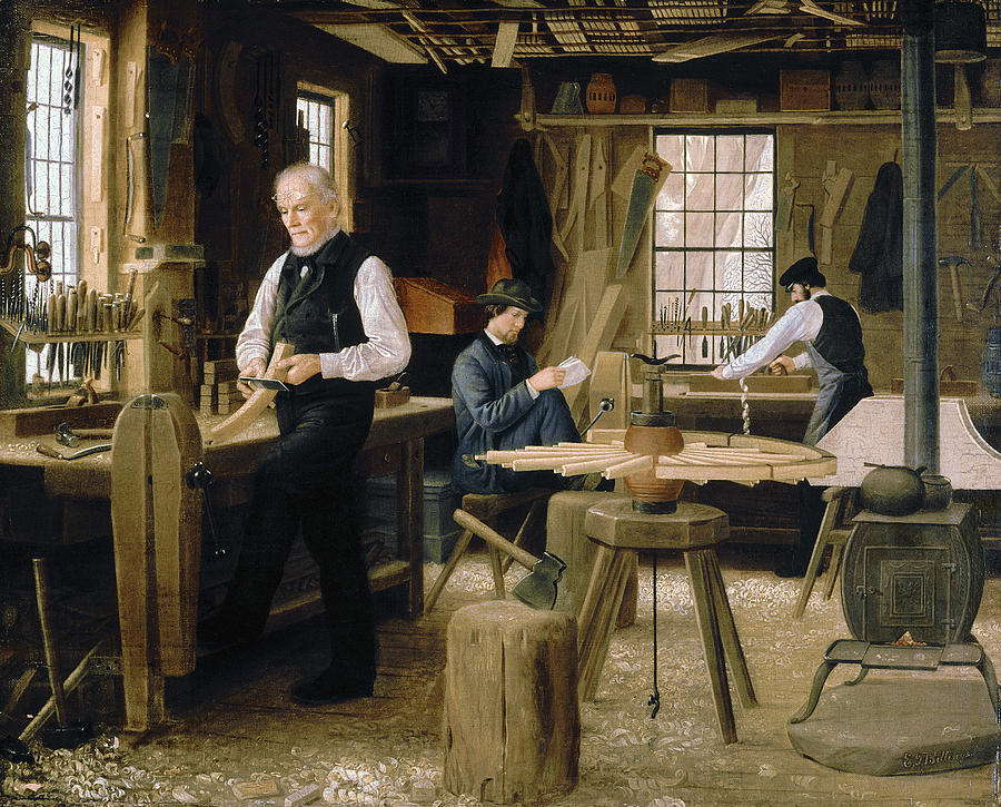 Wheelwrights Shop, C1860 Painting by Granger