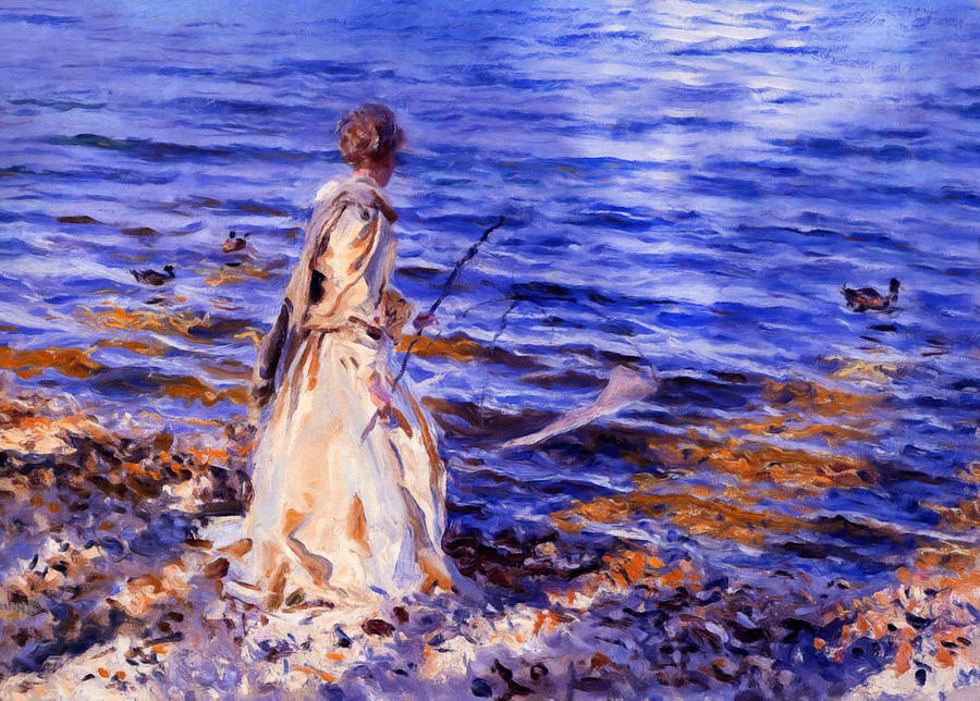 Impressionism Painting - When A Woman Goes Fishing by Georgiana Romanovna