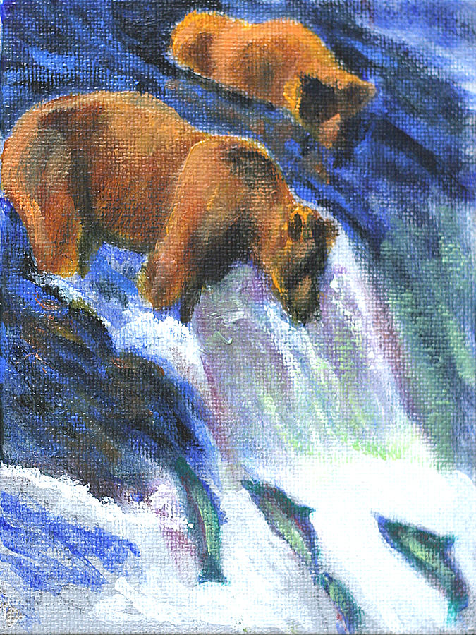 Bears Fishing Painting - When Bears go Fishin by David Zimmerman