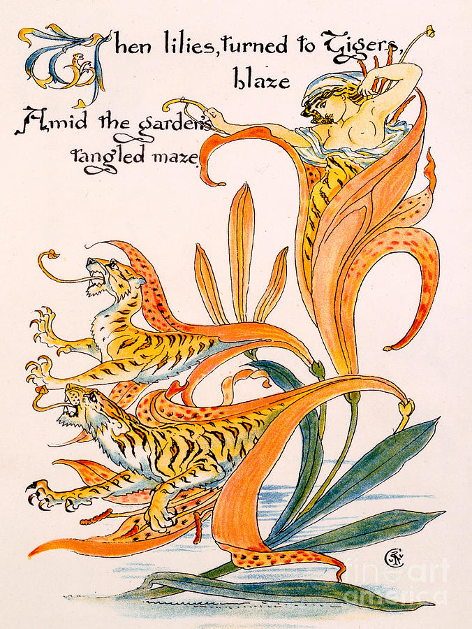 Walter Crane Painting - When lilies turned to Tiger Blaze by Walter Crane