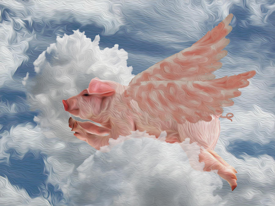 When Pigs Can Fly - Flying Pig Painting by Jack Zulli