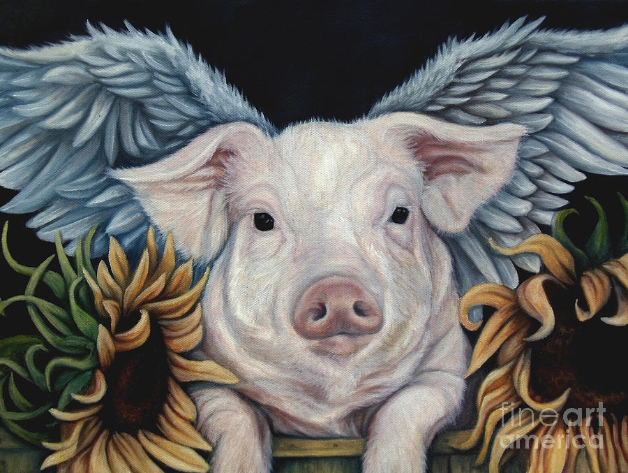 Sunflower Painting - When Pigs Fly by Lorraine Davis Martin