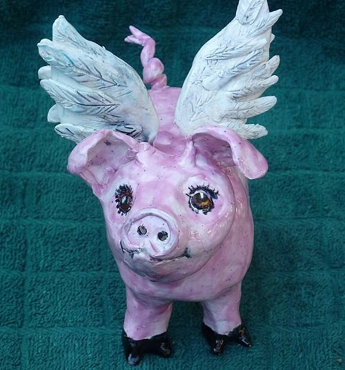 Flying Pig Sculpture - When Pigs Fly Sculpture by Debbie Limoli