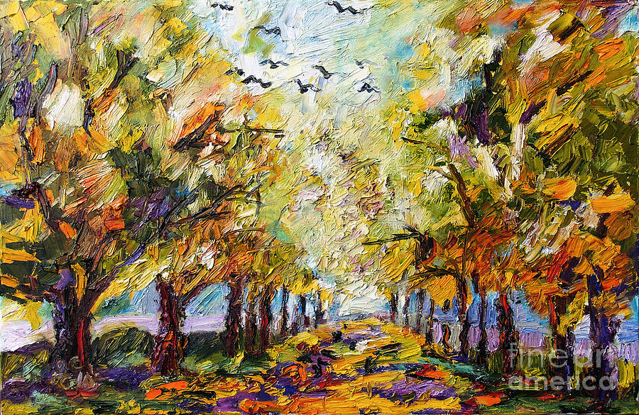 Where Crows Dream Autumn Landscape Painting by Ginette Callaway