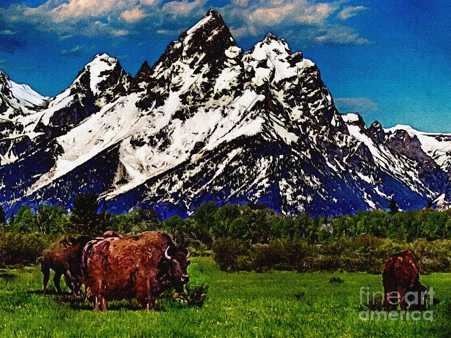Grand Teton National Park Painting - Where the Buffalo Roam by Bob and Nadine Johnston