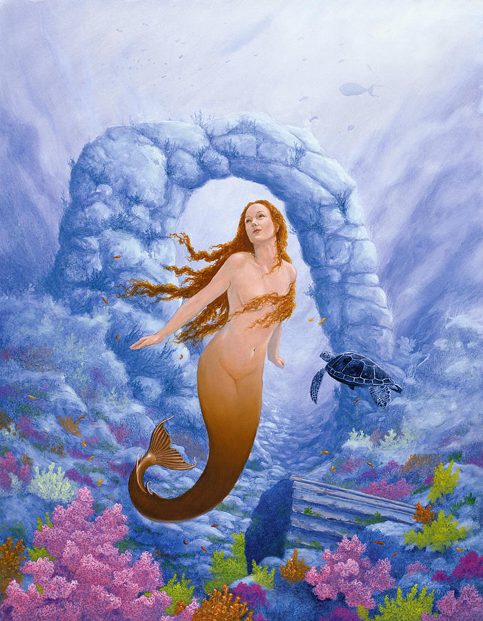 Seahorse Painting - Where the Mermaids play by John Silver
