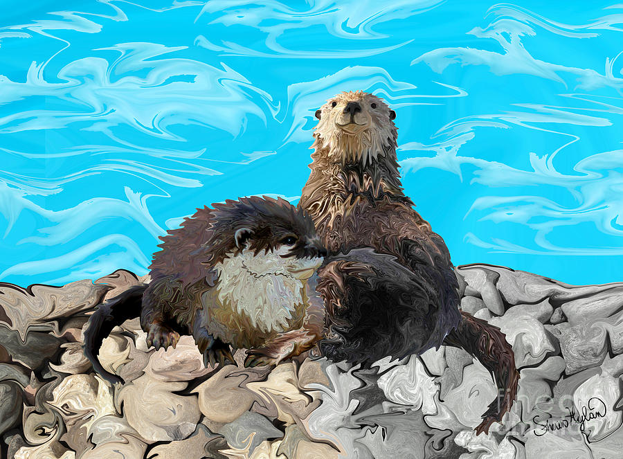 Otter Digital Art - Where the River Meets the Sea Otters by Sherin  Hylan