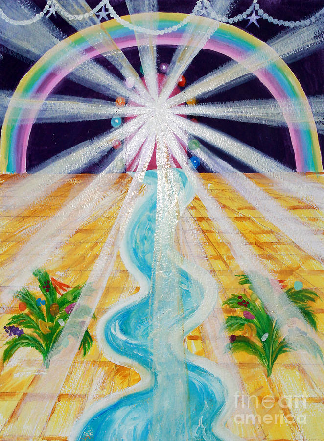 Rainbow Painting - Where the road is paved in Gold by Anne Cameron Cutri