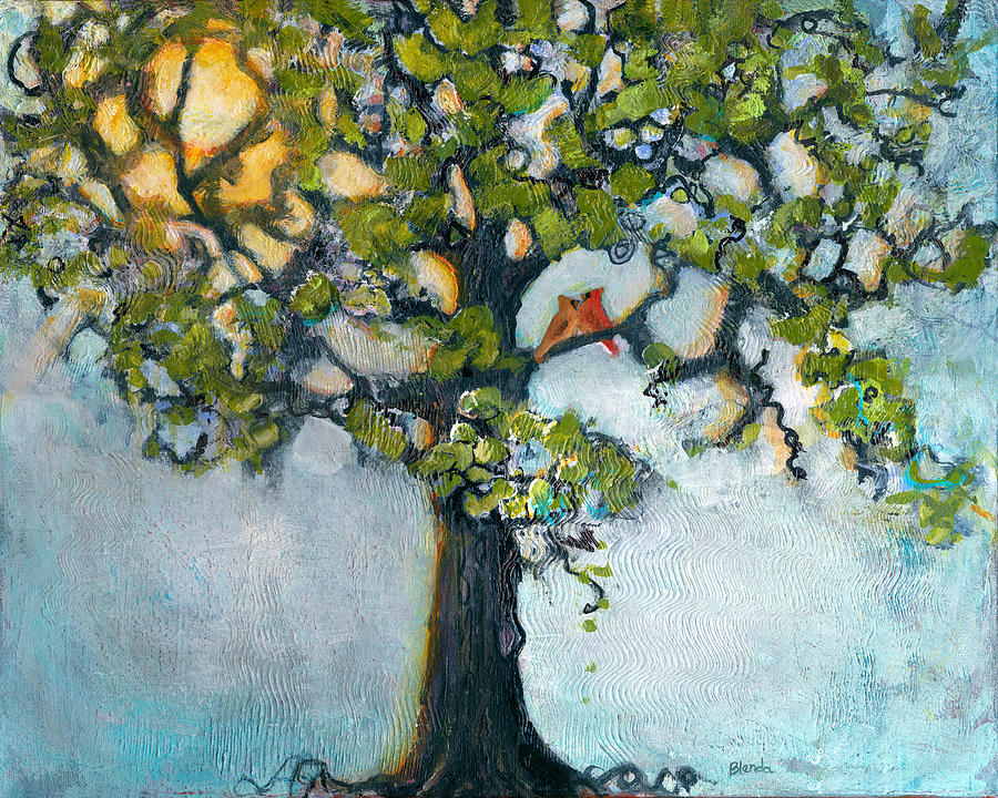 Sunset Painting - Tree of Life - Sunshine Birds by Blenda Studio