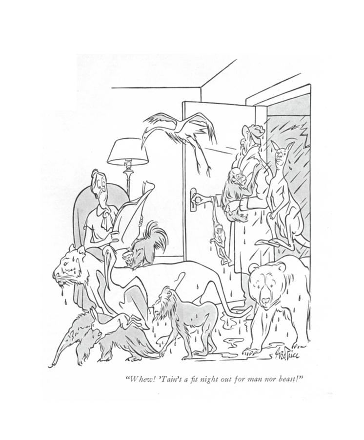 June 15th Drawing - Whew! taint A ?t Night Out For Man Nor Beast! by George Price