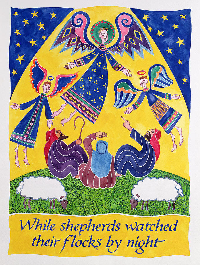 While Shepherds Watched Their Flocks By Night Painting by Cathy Baxter