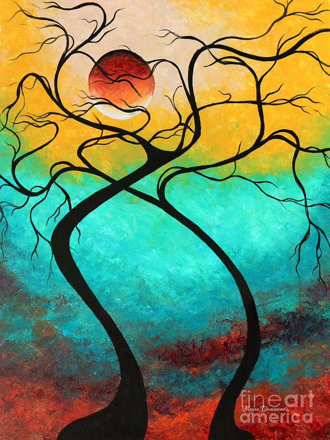 Whimsical Abstract Tree Landscape with Moon Twisting Love III by Megan Duncanson Painting by Megan Aroon