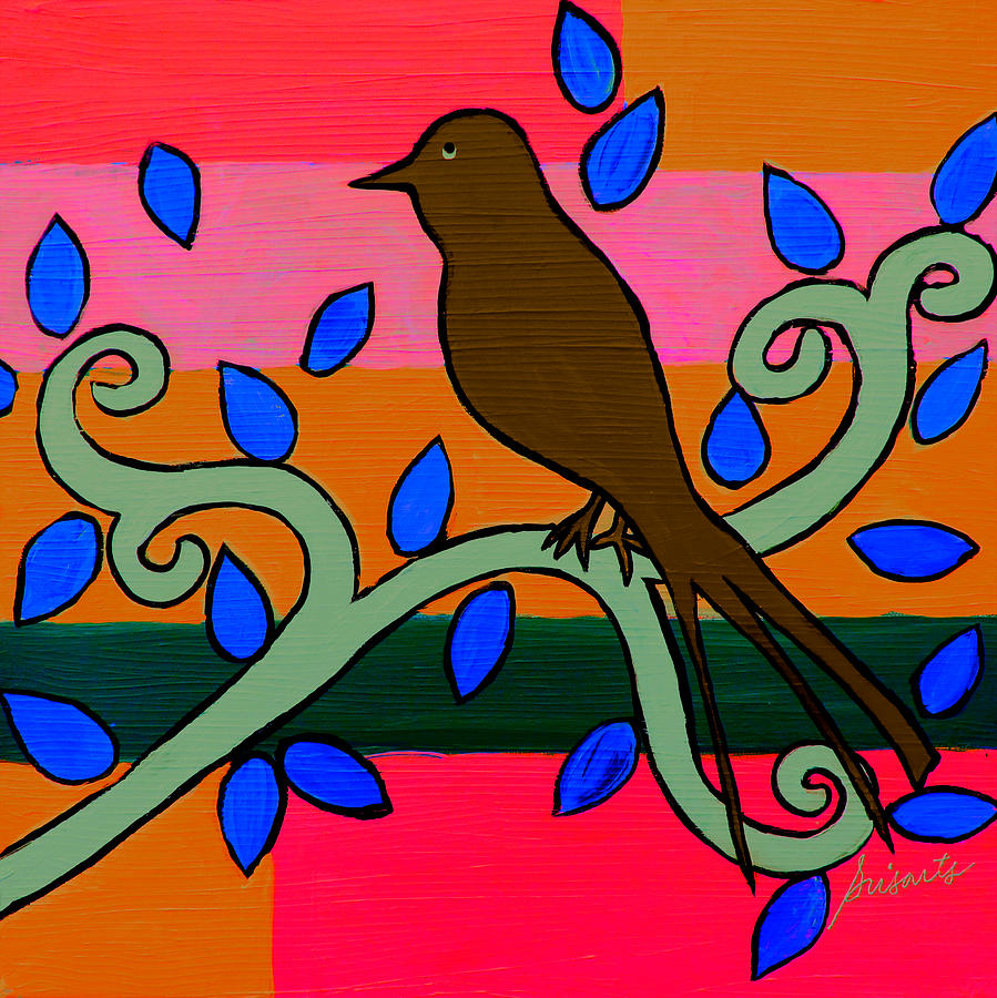 Whimsical Brown Bird Painting by Pristine Cartera Turkus