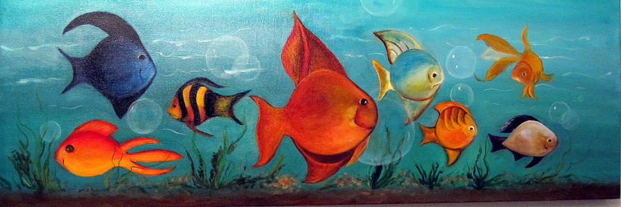 Spike the whimsical fish painted in watercolor original 9x12  painting Art by Delilah