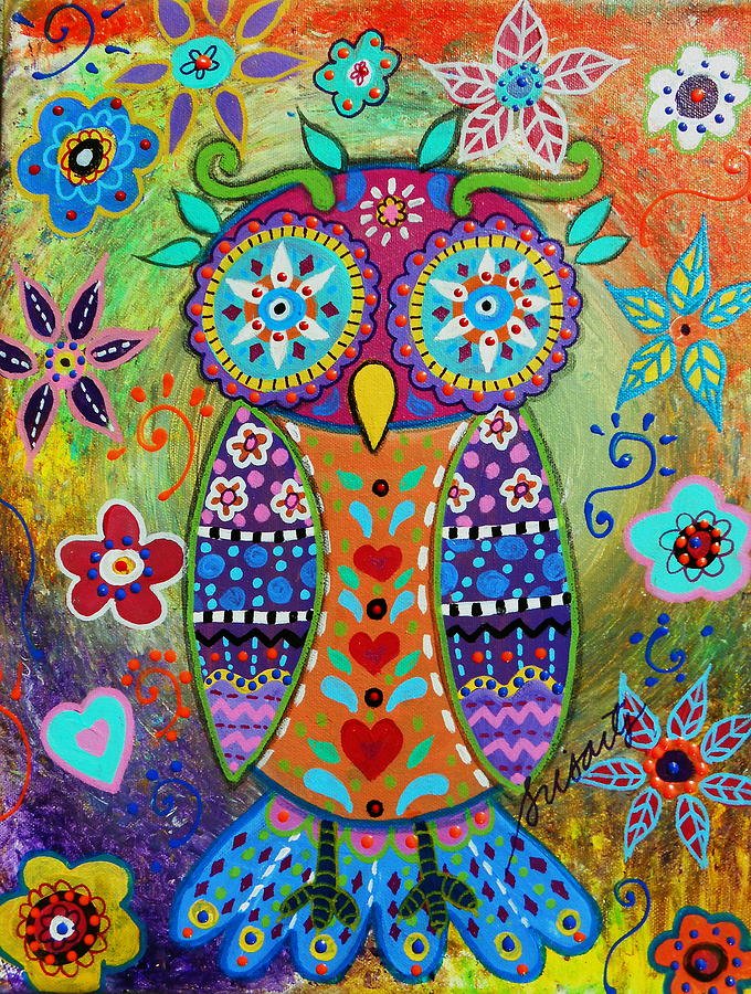 WHIMSICAL oWL Painting by Pristine Cartera Turkus