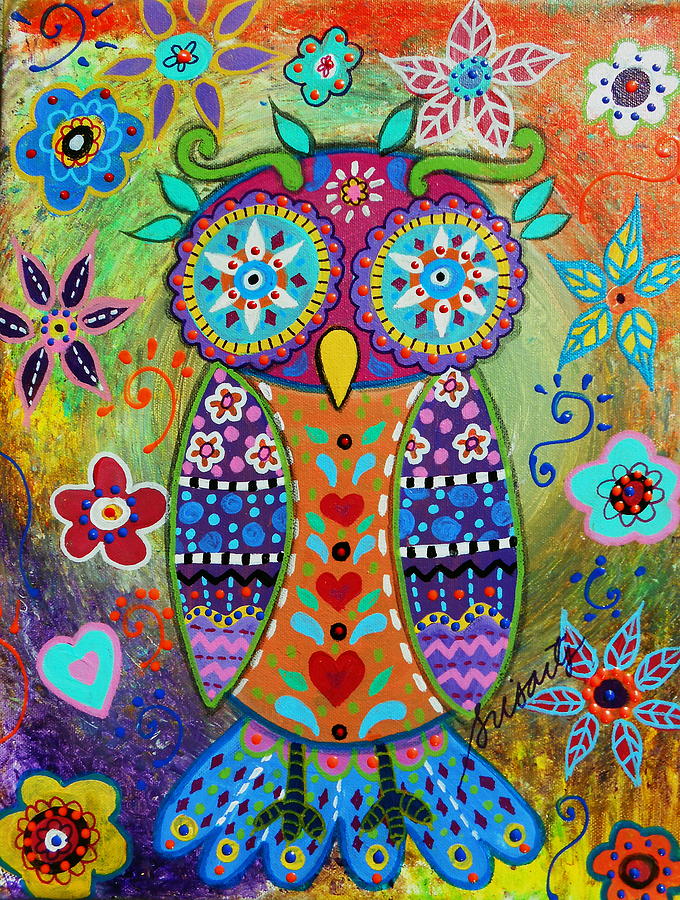 owl folk art painting