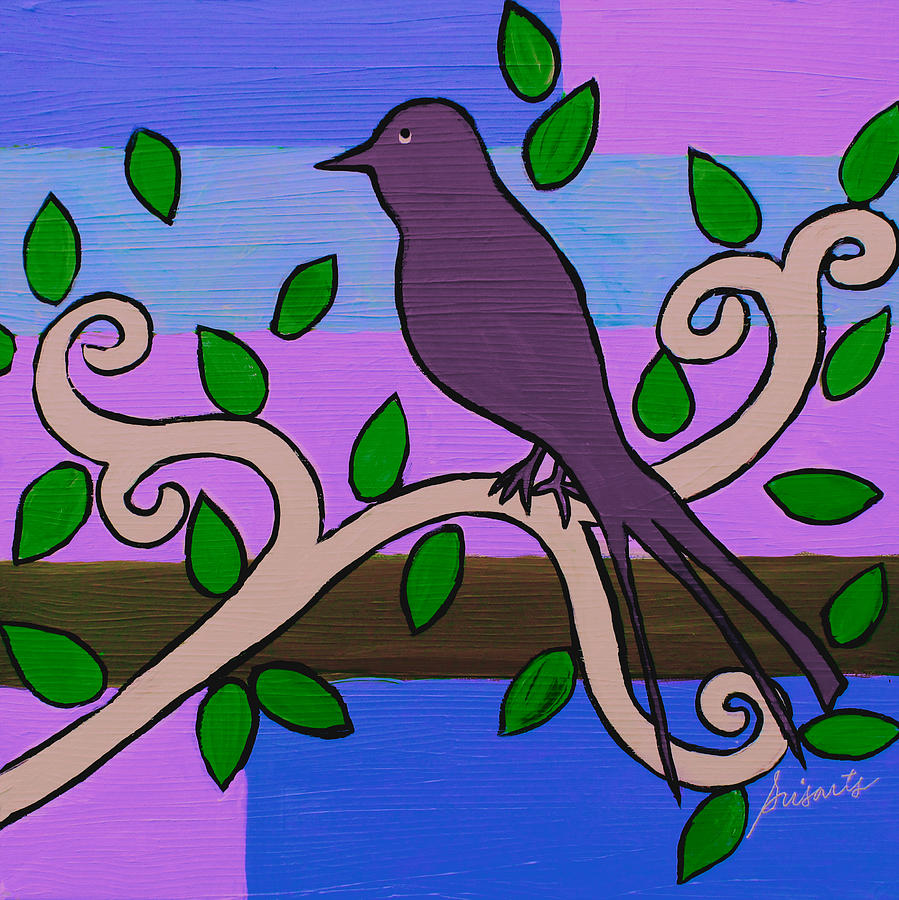 Whimsical Purple Bird Painting by Pristine Cartera Turkus