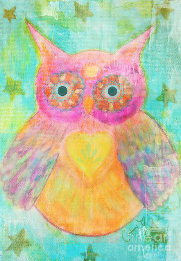 Owl Painting - Whimsy Folk Owl by Sacred  Muse