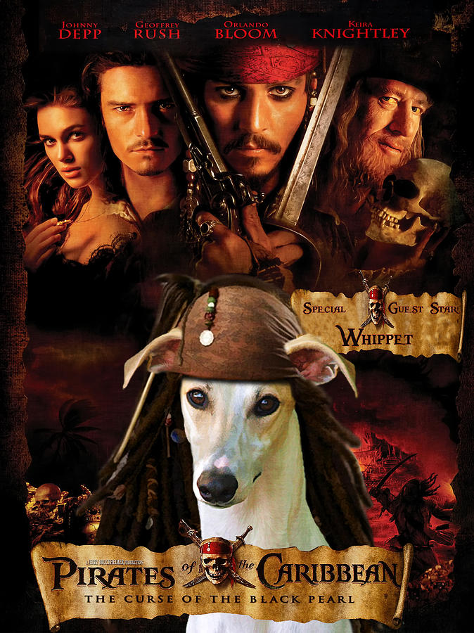 Pirates Of The Caribbean Painting - Whippet Art - Pirates of the Caribbean The Curse of the Black Pearl Movie Poster by Sandra Sij