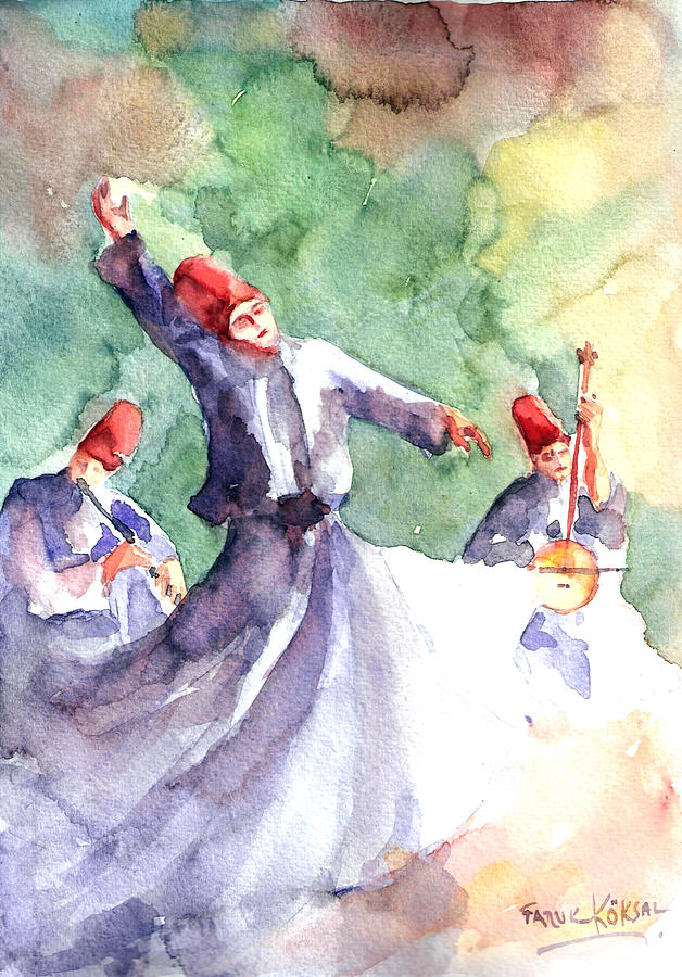 Whirling Dervishes Painting by Faruk Koksal