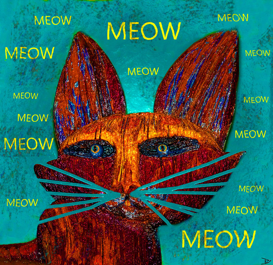 Whiskers meowing Painting by David Lee Thompson