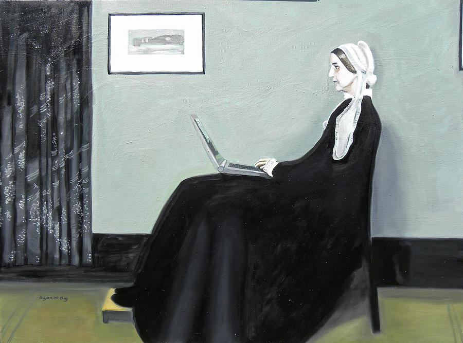 Black And White Painting - Whistlers Mother Googles Herself by Bryan Ory