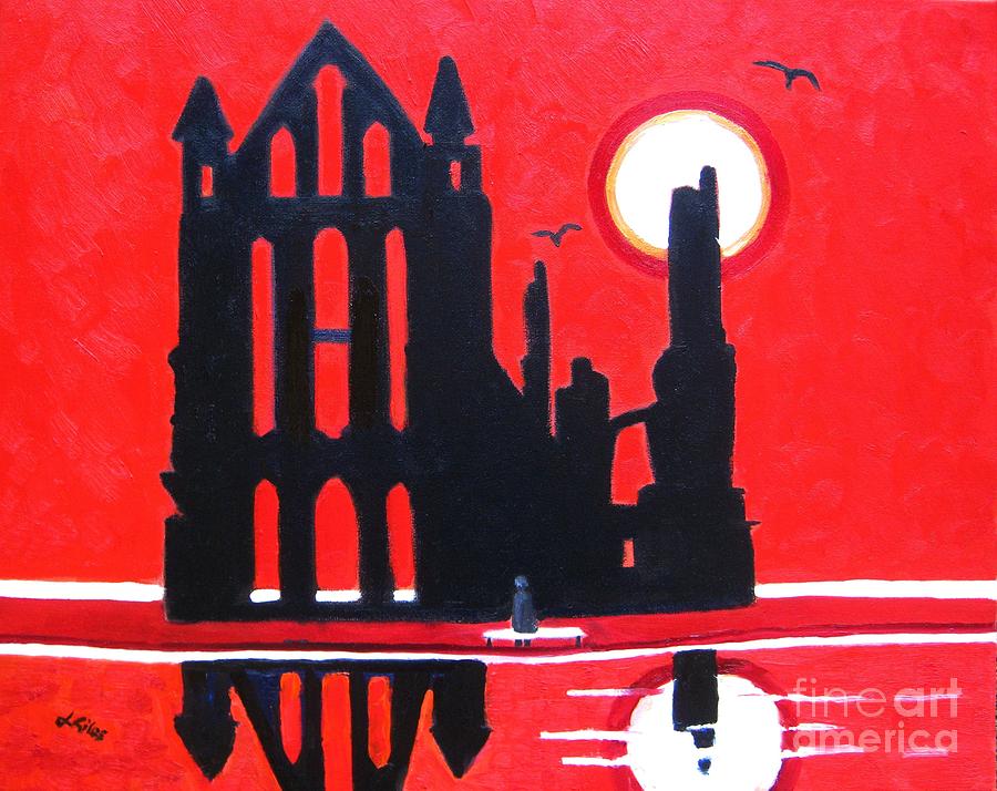 Sunset Painting - Whitby Abbey Yorkshire by Lesley Giles