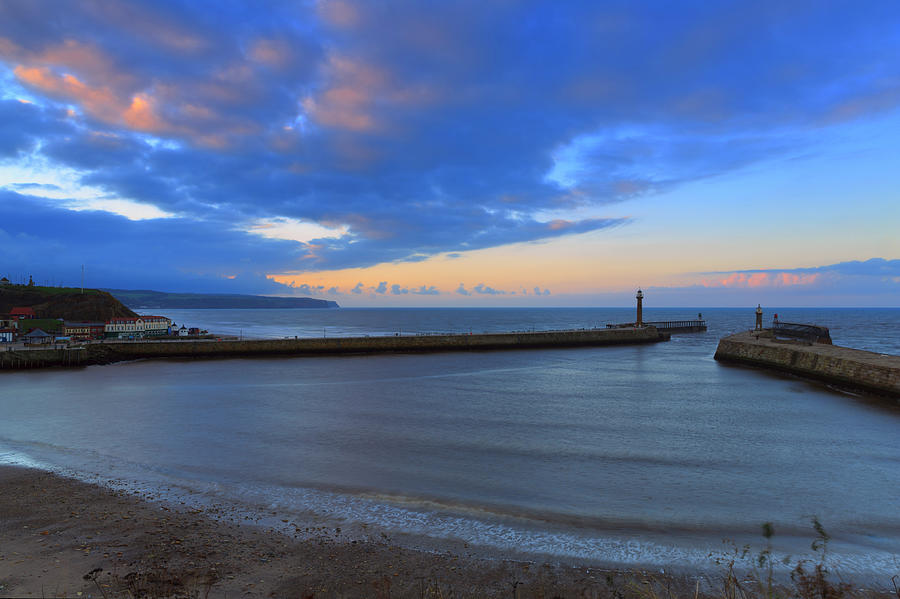 Whitby Harbour Entrance At Sunset Photograph by Louise Heusinkveld