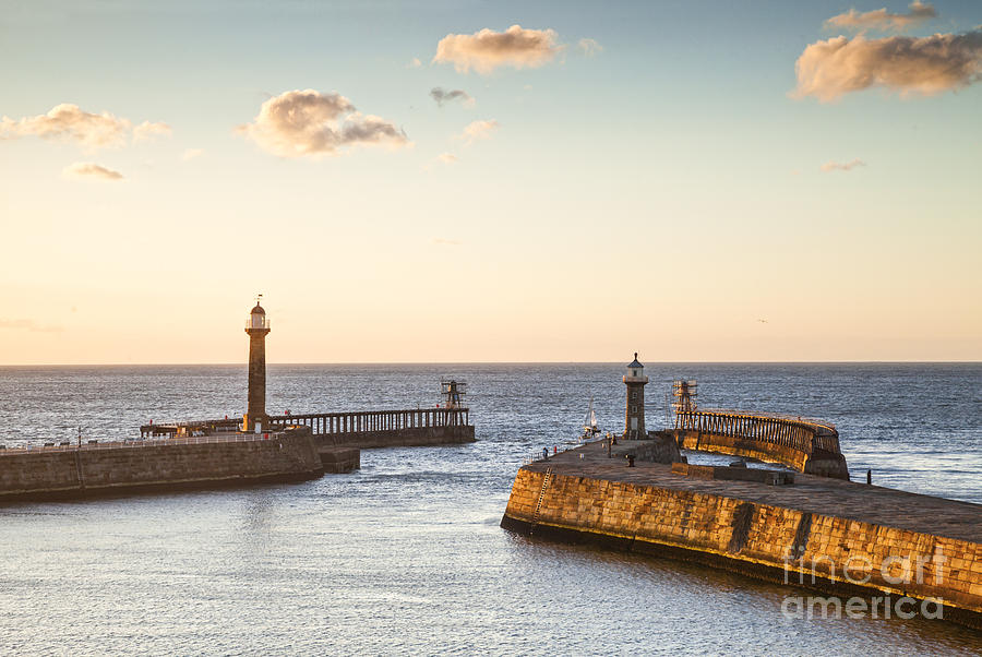 Sunset Photograph - Whitby Harbour North Yorkshire England by Colin and Linda McKie