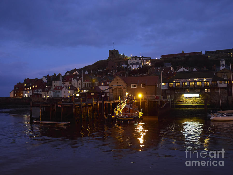 Whitby Lower Harbour and the RNLI Lifeboat Station at night Photograph by Louise Heusinkveld
