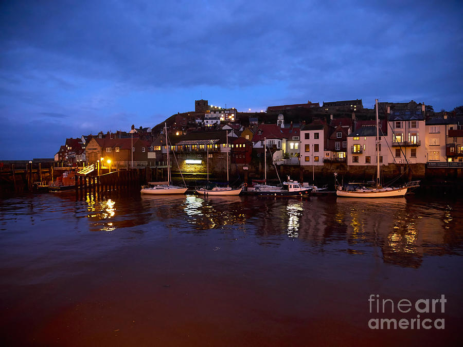 Whitby Lower Harbour at Night Photograph by Louise Heusinkveld