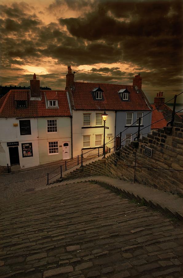Whitby Village At Night, Yorkshire Photograph by John Short