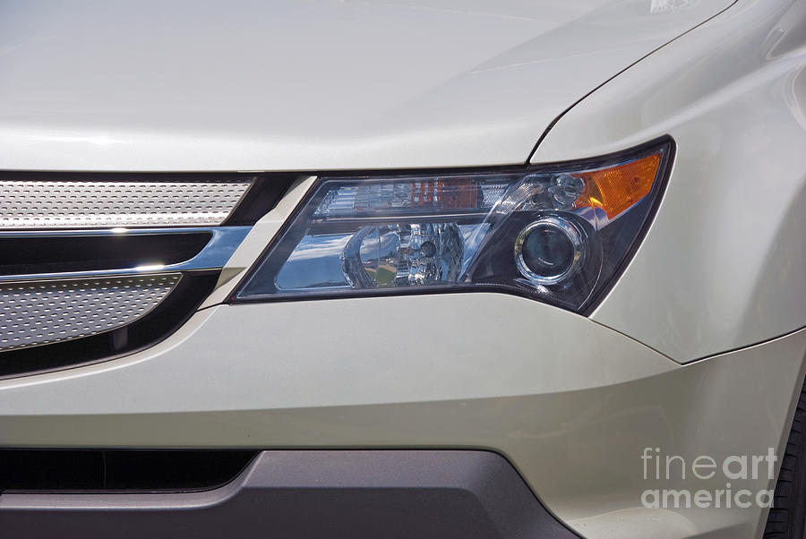 White Acura Headlight Close up Photograph by David Zanzinger