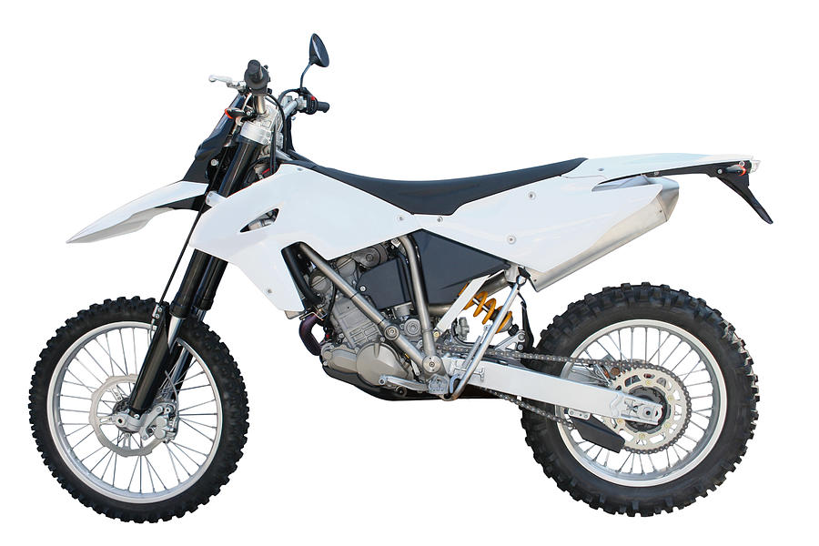 White and black dirt bike over a white backgound Photograph by Mladn61