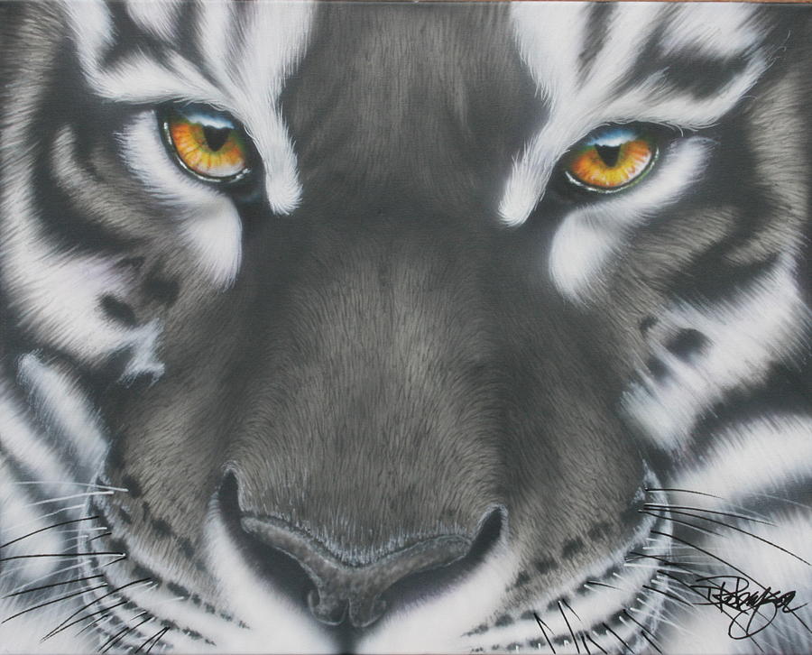 Nature Painting - White and Black Tiger by Darren Robinson