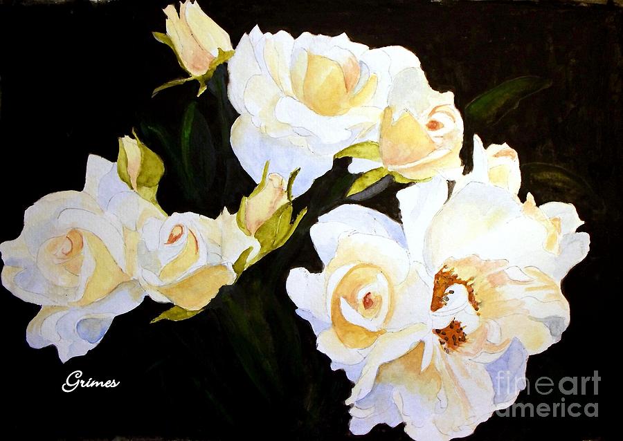 White and Yellow Roses Painting by Carol Grimes